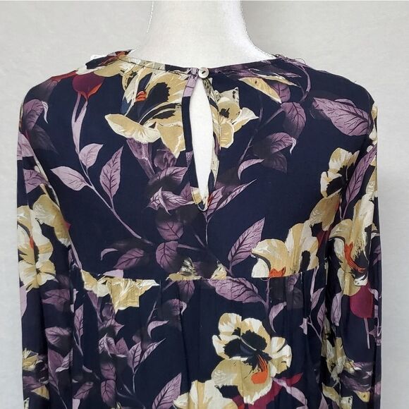 ANTHROPOLOGIE Entro Blue Purple Boho Floral Flare Sleeve Keyhole Swing Dress - Picture 9 of 13